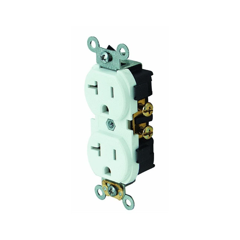 LEVITON Leviton S02-0CR20-0WS Duplex Receptacle, Thermoplastic, White, 2-Pole, 20 A, 125 V, Side Wiring, 60 Hz ELECTRICAL LEVITON
