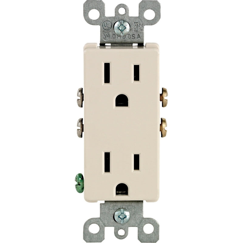 LEVITON Leviton S06-05325-0TS Duplex Receptacle, 2 -Pole, 15 A, 125 V, Push-In, Side Wiring, NEMA: 5-15R, Light Almond ELECTRICAL LEVITON