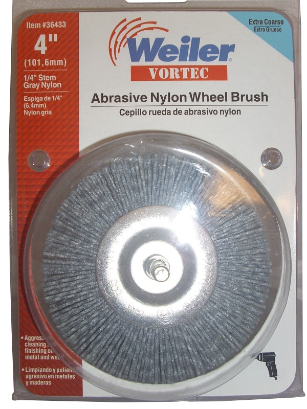 WEILER Vortec Pro 36433 Wire Wheel Brush, 4 in Dia, 1/4 in Arbor/Shank, 0.04 in Dia Bristle, 7/8 in L Bristle Trim AUTOMOTIVE WEILER   