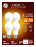 GE GE 93129437 LED Light Bulb, A19 Lamp, 40 W Equivalent, E26 Medium Lamp Base, Dimmable, Soft White Light, 2700 K Color Temp ELECTRICAL GE