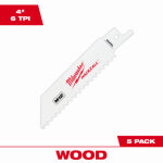 MILWAUKEE Milwaukee HACKZALL 49-00-5460 Series Blade, Applicable Materials: Wood, 3/4 in W, 4 in L, 6 TPI, HSS Cutting Edge, 5/PK TOOLS MILWAUKEE