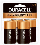 DURACELL Duracell MN1300R4Z Battery, 1.5 V Battery, 14 Ah, D Battery, Alkaline, Manganese Dioxide, Black ELECTRICAL DURACELL