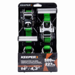 KEEPER Keeper 85426 Tie-Down, Ratchet Adjustment, 1 in W, 14 ft L, Bright Green, 500 lb Working Load, S-Hook End, 2/PK AUTOMOTIVE KEEPER