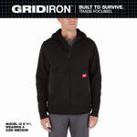 MILWAUKEE ELECTRIC TOOL CORP Gridiron Full-Zip Hooded Sweatshirt, Cotton/Poly, Black, L
