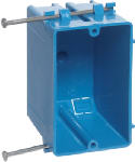 CARLON Carlon B118A Outlet Box, 18 cu-in, 1-Gang, 4-Knockout, PVC, Blue, Captive Nail ELECTRICAL CARLON