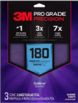 3M COMPANY Pro Grade Precision Sandpaper, No-Slip Grip, 180 Grit, 9 x 11 In., 3-Pk.