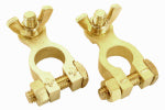 URIAH PRODUCTS Automotive Battery Terminal, Wing Nut Top Post, Universal, Brass, 2-Pk.