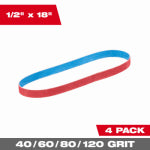 MILWAUKEE ELECTRIC TOOL CORP Bandfile Belts, Assorted Grit, 1/2 x 18 In., 4-Pk. TOOLS MILWAUKEE ELECTRIC TOOL CORP