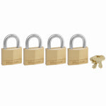 MASTER LOCK CO Solid Brass Body Padlock, 1-9/16 In. Wide, 4-Pk.
