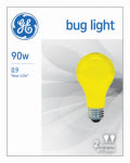 GE GE 93130582 Bug Bulb, 90 W, A19 Lamp, E26 Medium Lamp Base, 700 Lumens, Yellow, 1000 hr Average Life ELECTRICAL GE