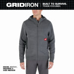 MILWAUKEE ELECTRIC TOOL CORP Gridiron Zip Front Hooded Sweatshirt, Heavyweight Cotton/poly, Gray, M