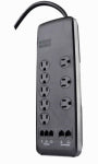 SOUTHWIRE/COLEMAN CABLE Woods 8-Outlet 3540 J Black Surge Protector Strip with 6 Ft. Cord