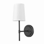 GLOBE ELECTRIC Clarissa Wall Sconce, Matte Black, White Fabric Shade ELECTRICAL GLOBE ELECTRIC