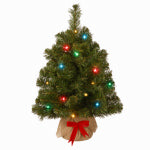 NATIONAL TREE CO-IMPORT Artificial Pre-Lit Christmas Tree, Noble Fir, 15 LED Lights, 16-In. x 2-Ft. HOLIDAY & PARTY SUPPLIES NATIONAL TREE CO-IMPORT   