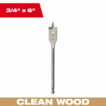 MILWAUKEE ELECTRIC TOOL CORP Wood Spade Drill Bit, 3/4 x 6 In. TOOLS MILWAUKEE ELECTRIC TOOL CORP