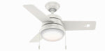 HUNTER Hunter Aker Series 59301 Ceiling Fan, 3-Blade, Fresh White Housing, Fresh White/Natural Wood Blade, 36 in Sweep ELECTRICAL HUNTER