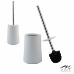 MODA AT HOME ENTERPRISES LTD Toilet Bowl Brush & Caddy, Matte White Ceramic CLEANING & JANITORIAL SUPPLIES MODA AT HOME ENTERPRISES LTD