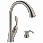 DELTA FAUCET CO Ashton High Arc Kitchen Faucet With Pull-Down ShieldSpray + Soap Dispenser, Single Handle, Stainless Steel; PLUMBING, HEATING & VENTILATION DELTA FAUCET CO