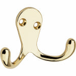 ASSA ABLOY AMERICAS RESIDENTIALI NC Wall Hook for Clothes, Double Prong, Bright Brass, 2-Pk.