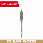 MILWAUKEE ELECTRIC TOOL CORP Flat Boring Spade Drill Bit, 1/2 x 4-1/2 In.