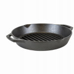 LODGE MFG Lodge L10GPL Grill Pan, 12 in Dia, Iron, Black, Round, Iron Handle, Dual Handle HOUSEWARES LODGE MFG   