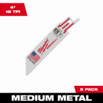 MILWAUKEE Milwaukee 48-00-5183 Reciprocating Saw Blade, 3/4 in W, 4 in L, 18 TPI, Bi-Metal Cutting Edge TOOLS MILWAUKEE