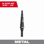 MILWAUKEE Milwaukee 48-89-9202 Step Drill Bit, 3/16 to 1/2 in Dia, 3-5/64 in OAL, 2-Flute, 1/4 in Dia Shank, Flat Shank TOOLS MILWAUKEE