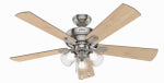 HUNTER Hunter Crestfield Series 54206 Ceiling Fan, 5-Blade, Bleached Gray Pine/Natural Wood Blade, 52 in Sweep, MDF Blade ELECTRICAL HUNTER