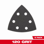 MILWAUKEE ELECTRIC TOOL CORP Open-Lok Triangle Sandpaper, 120 Grit, 3-1/2 In., 6-Pk.
