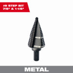 MILWAUKEE Milwaukee 48-89-9209 Step Drill Bit, 7/8 to 1-1/8 in Dia, 2-61/64 in OAL, 2-Flute, 3/8 in Dia Shank, Flat Shank TOOLS MILWAUKEE