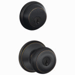 SCHLAGE LOCK Schlage FB50NVGEO716KA4 Knob Lockset, Mechanical Lock, Knob Handle, Round Design, Aged Bronze, Yes, 1 Grade, Rekeyable HARDWARE & FARM SUPPLIES SCHLAGE LOCK