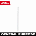 MILWAUKEE Milwaukee 48-89-2773 Drill Bit, 5/16 in Dia, 12 in OAL, Parabolic Flute, Flat Shank TOOLS MILWAUKEE