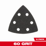 MILWAUKEE ELECTRIC TOOL CORP Open-Lok Triangle Sandpaper, 60 Grit, 3-1/2 In., 6-Pk.