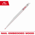 MILWAUKEE ELECTRIC TOOL CORP Sawzall Nail-Cutting Reciprocating Saw Blade, Bi-Metal, 5 TPI, 12 In.
