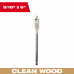MILWAUKEE ELECTRIC TOOL CORP Flat Boring Spade Drill Bit, 9/16 x 6 In.