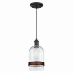 WESTINGHOUSE LIGHTING CORP Tarrant Indoor Rustic Mini Pendant Light, Clear Seeded Shade, Black/Bronze Finish ELECTRICAL WESTINGHOUSE LIGHTING CORP   