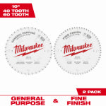 MILWAUKEE ELECTRIC TOOL CORP Circular Saw Blades, 40 & 60 Teeth, 10 In., 2-Pk. TOOLS MILWAUKEE ELECTRIC TOOL CORP