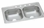 ELKAY SALES INC Dayton Stainless Steel Kitchen Sink, Satin Finish, Double Bowls, 4 Holes, 33 x 22 In. PLUMBING, HEATING & VENTILATION ELKAY SALES INC