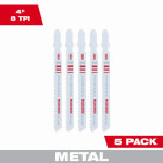 MILWAUKEE Milwaukee 48-42-5850 Jig Saw Blade, 9/32 in W, 4 in L, 8 TPI, Bi-Metal Cutting Edge, 5/PK TOOLS MILWAUKEE