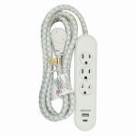 KAB ENTERPRISE CO LTD 3-Outlet Power Cord & USB Charger, White, 6 Ft. ELECTRICAL KAB ENTERPRISE CO LTD