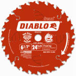 DIABLO Diablo D0624X Circular Saw Blade, 6-1/2 in Dia, 5/8 in Arbor, 24-Teeth, Carbide Cutting Edge TOOLS DIABLO