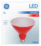 GE GE 93100880 Floodlight Bulb, Decorative, PAR38 Lamp, Medium (E26) Lamp Base, Non-Dimmable, Red ELECTRICAL GE