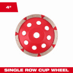 MILWAUKEE ELECTRIC TOOL CORP Diamond Cup Grinder Wheel, Single Row, 4 In.