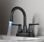 HOMEWERKS WORLDWIDE LLC 2-Handle Bathroom Faucet, LED Light, Pop-up Drain, Matte Black