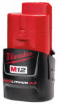 MILWAUKEE Milwaukee M12 REDLITHIUM 48-11-2420 Rechargeable Battery Pack, 12 V Battery, 2 Ah, 43 min Charging TOOLS MILWAUKEE