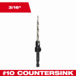 MILWAUKEE Milwaukee 48-13-5002 Countersink with Drill Bit, 3/16 in Dia Cutter, 1/4 in Dia Shank, 4.38 in OAL, Hex Shank, HSS TOOLS MILWAUKEE