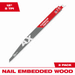 MILWAUKEE ELECTRIC TOOL CORP Sawzall The Ax Reciprocating Saw Blades, Carbide Teeth, 5 TPI, 12 In., 3-Pk.