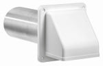 LAMBRO INDUSTRIES 3 In. Exhaust Wall Hood Vent, Removable Screen & Damper, White Plastic, 11 in. Tail Pipe