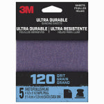 3M COMPANY Ultra Durable Sanding Sheet, 120-Grit, 1/4-Sheet, 4.5 x 5.5 In., 5-Pk.