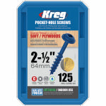 KREG Kreg Blue-Kote SML-C250B-125 Pocket-Hole Screw, #8 Thread, Coarse Thread, Maxi-Loc Head, Square Drive, Carbon Steel, 125/PK TOOLS KREG